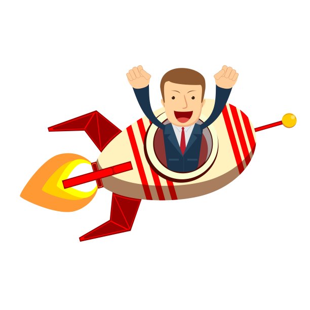 快乐的商人在火箭飞船上发射图片下载