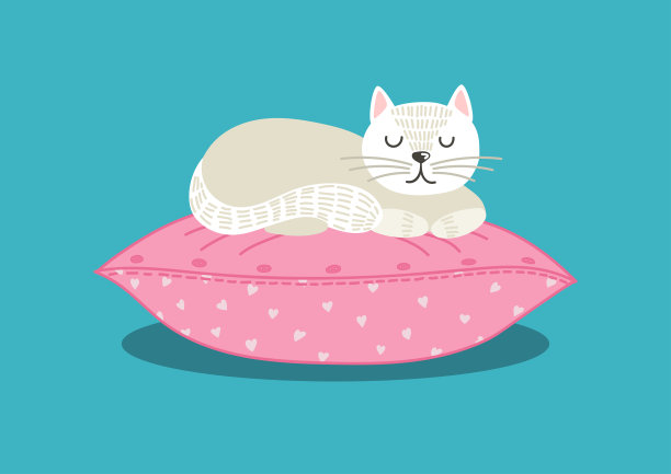 白色的猫睡在粉红色的枕头上图片下载