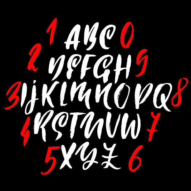 手绘干刷字体。现代刷刻字。摇滚风格的字母。矢量插图。素材图片