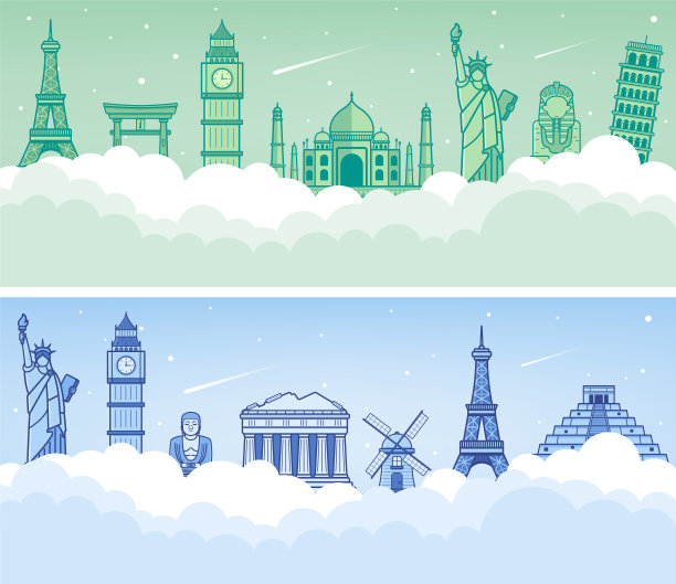 旅游作文与著名的世界地标。旅行和旅游。网站模板的概念。向量图片下载