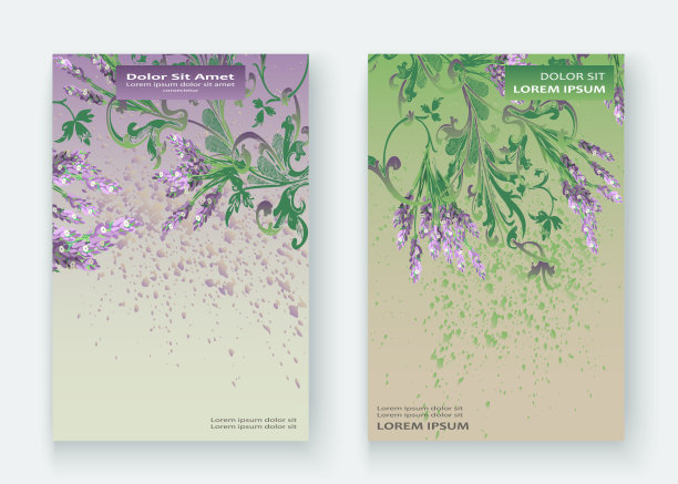 薰衣草花图案封面设计。手绘巴洛克花。高雅新潮的背景开花绿叶枝。图形插图婚礼，请柬，海报，卡片，封面，目录向量图片下载