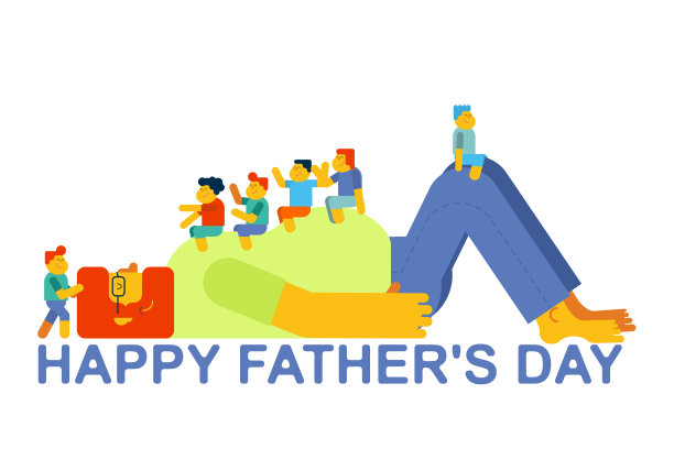 父亲节。爸爸和孩子们一起玩。孩子们坐在他们爸爸的肚子上。图片下载