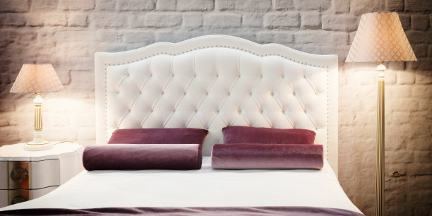 豪华现代风格的卧室，粉色和暖色调，室内的酒店卧室图片下载