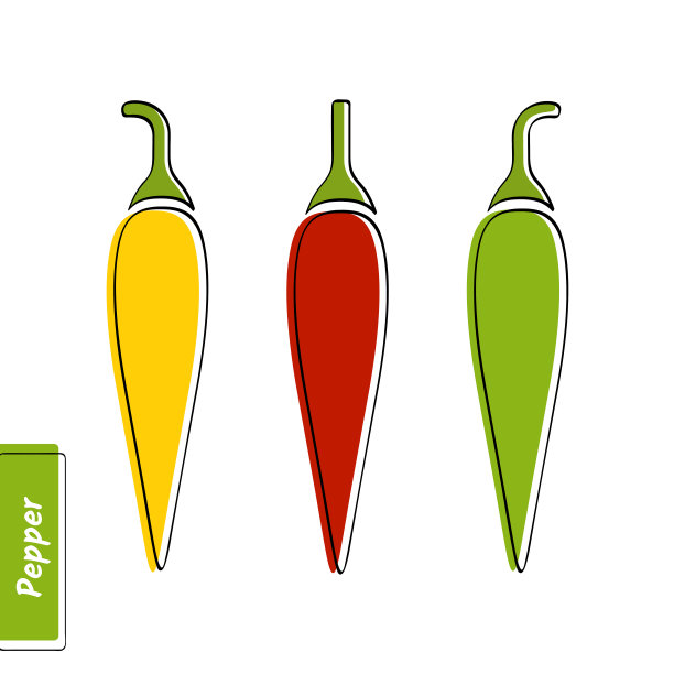 扁平辣椒教育卡与黑色轮廓图片下载