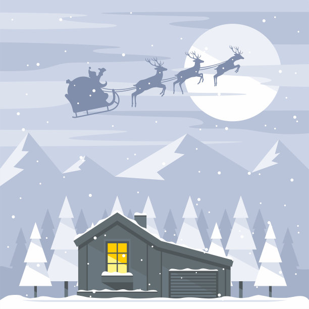 森林小屋和圣诞树素材图片