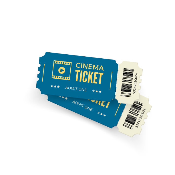 电影票。蓝色的电影票孤立在白色的背景上。逼真的电影票模板。矢量图图片下载
