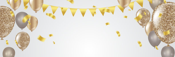 五彩纸屑和彩带。插图一束生日透明气球孤立。星星形状的气球。生日图片下载