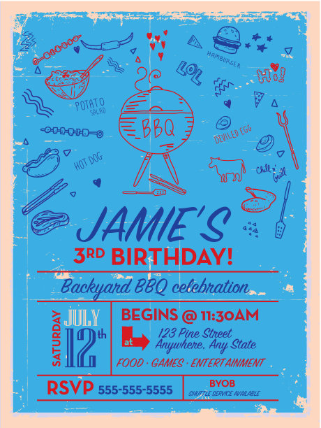 后院烧烤生日派对邀请函设计模板图片下载