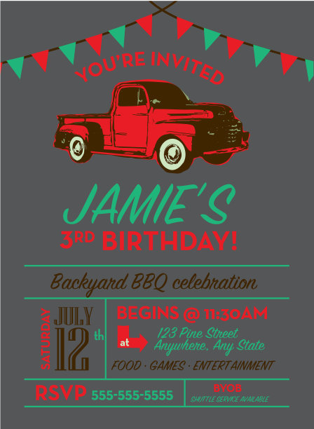 生日派对邀请设计模板与复古卡车邀请设计模板图片下载