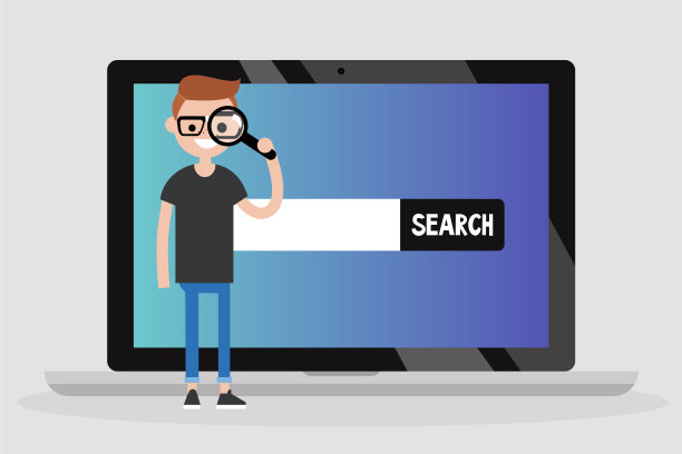 搜索概念说明。千禧年人物通过放大镜看/平面可编辑矢量插图图片下载