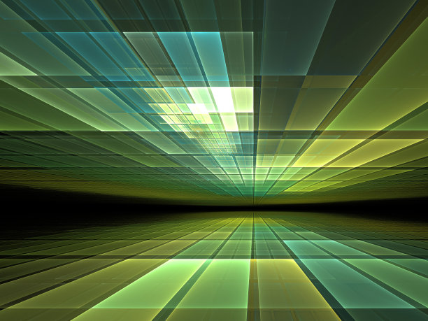 抽象的3D背景，绿色的网格光后退到一个无限的数字空间图片下载