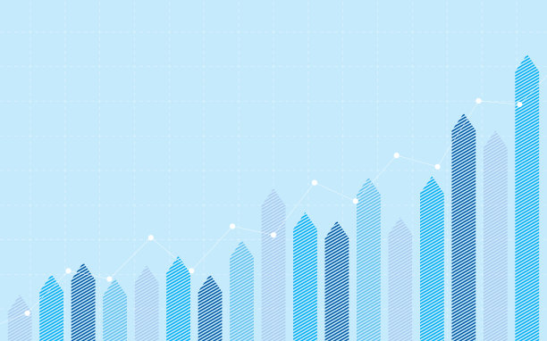 摘要金融类图表，以蓝色为背景，以上升线图和箭头表示股票市场图片下载