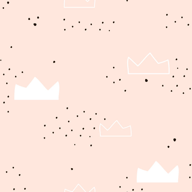 无缝模式与手绘皇冠。新颖柔嫩的现代质感，适用于面料、包装、纺织品、墙纸、服装等。矢量图图片下载