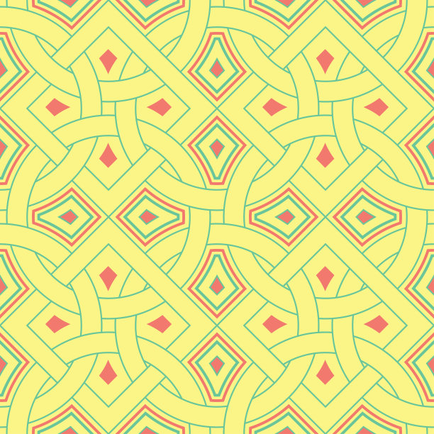 几何无缝模式。黄色底色搭配粉红色和绿色的图案图片下载