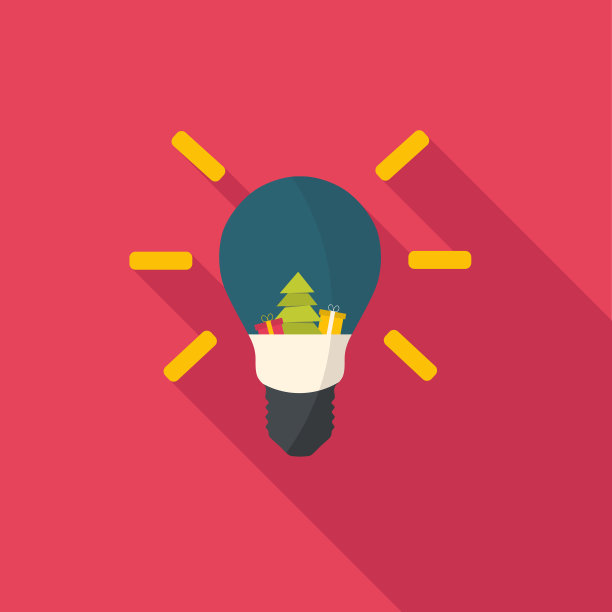 圣诞树和礼物的圣诞灯泡。平面设计与长阴影。图片下载