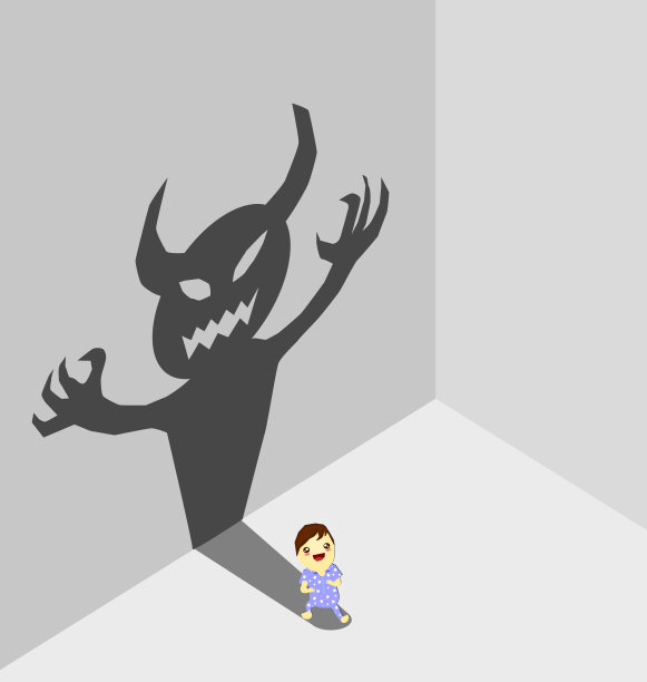 带着魔鬼影子的孩子，养育的概念，向量图片下载