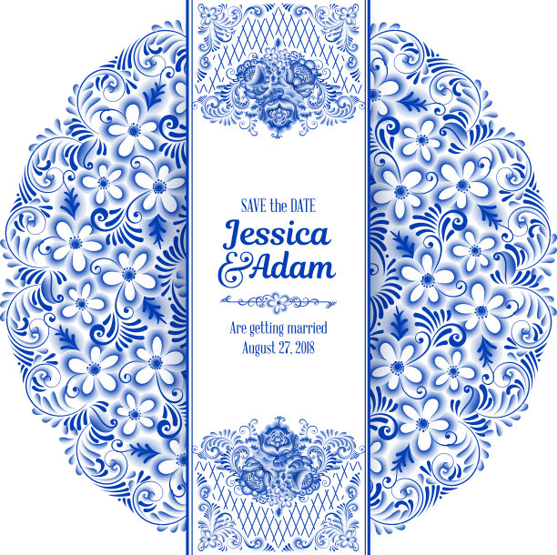 邀请卡在俄罗斯绘画风格的gzhel图片下载