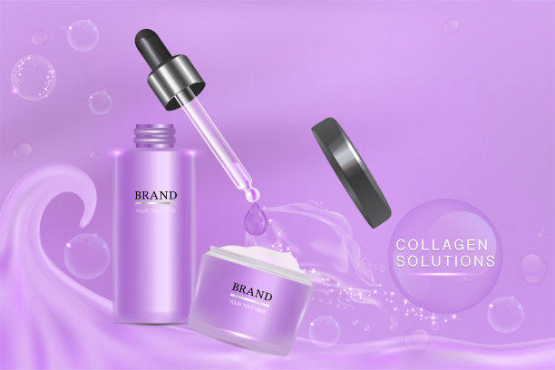 紫色化妆品容器与广告背景随时可用，液体喷溅护肤广告图片下载