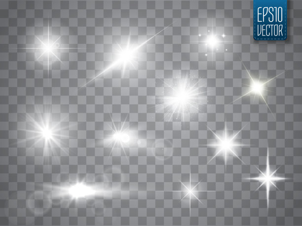 灯光闪耀着光芒。发光的镜头耀斑，闪光和火花的矢量插图图片下载