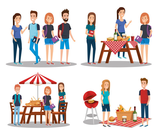 年轻人在野餐日的情景图片下载