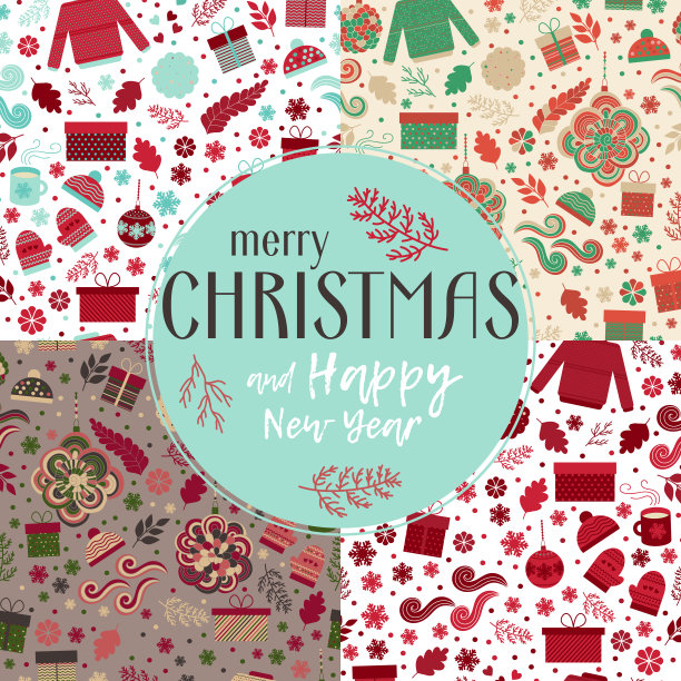 圣诞无缝模式设置向量图片下载