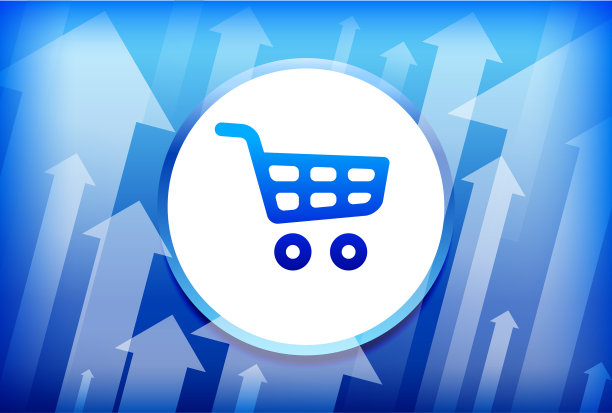 蓝色向上箭头背景的购物车图片下载