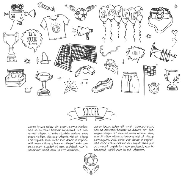 手绘涂鸦足球套装矢量素材图片下载