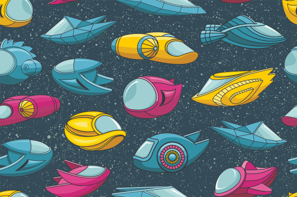 宇宙飞船和星星的无缝图案图片下载