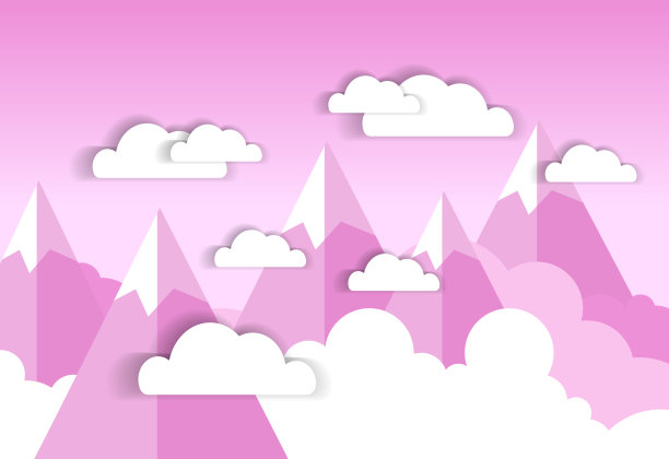 白云在粉红色的天空和剪影山的背景图片下载