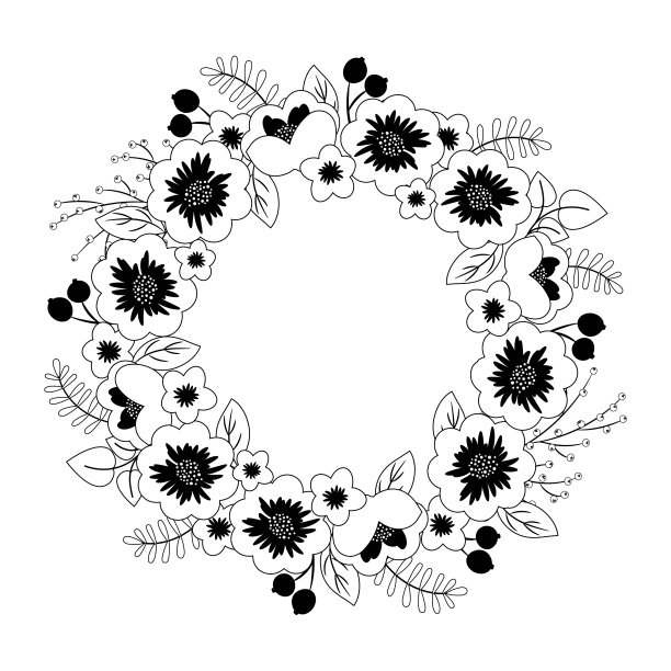 装饰花环的花，叶和浆果。花的框架图片下载