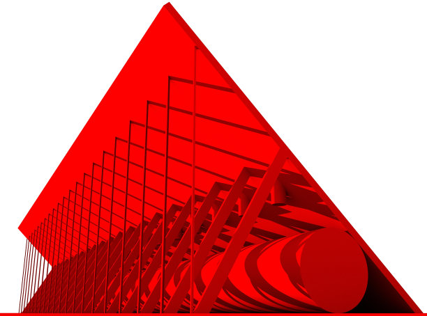 现代建筑。抽象红色建筑的3D渲染。图片下载