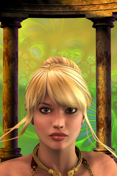 神庙里美丽的金发幻想女孩图片下载