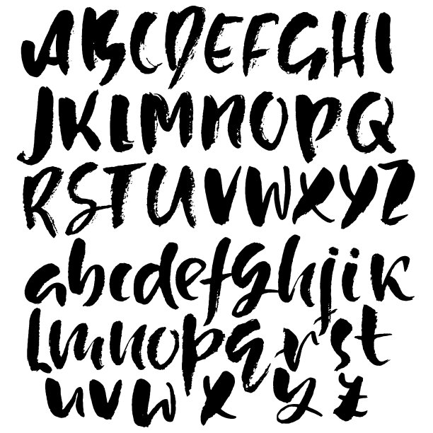 手绘干刷字体。现代刷刻字。摇滚风格的字母。矢量插图。素材图片