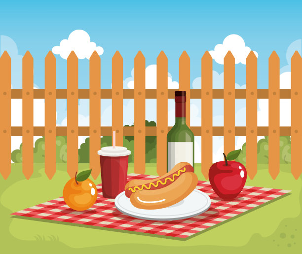 桌布野餐与食物的场景图片下载