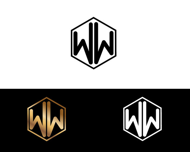WW六角形字母设计图片下载
