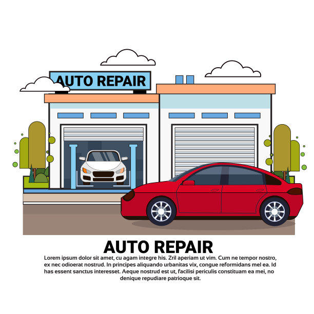 汽车驾驶到汽车维修服务车库的背景与拷贝空间图片下载
