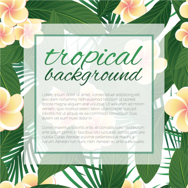 热带设计模板与文本复制空间-自然花/叶无缝模式的背景图片下载