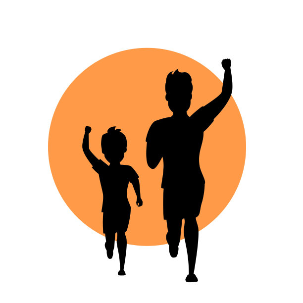 父亲和儿子一起跑步前视图剪影图片下载