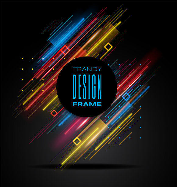 向量现代框架与几何霓虹发光线孤立在黑色背景。带有小故障效果的美术图形。设计元素的名片，礼品卡，邀请，传单，小册子素材图片