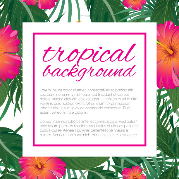 热带设计模板与文本复制空间-自然花/叶无缝模式的背景图片下载