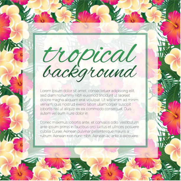 热带设计模板与文本复制空间-自然花/叶无缝模式的背景图片下载
