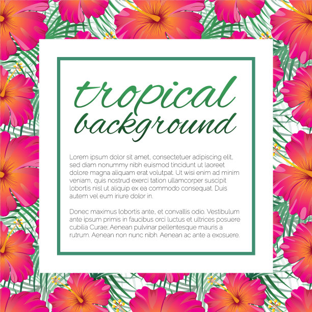 热带设计模板与文本复制空间-自然花/叶无缝模式的背景图片下载
