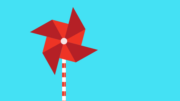 一个红色风车被风移动的运动图形图片下载