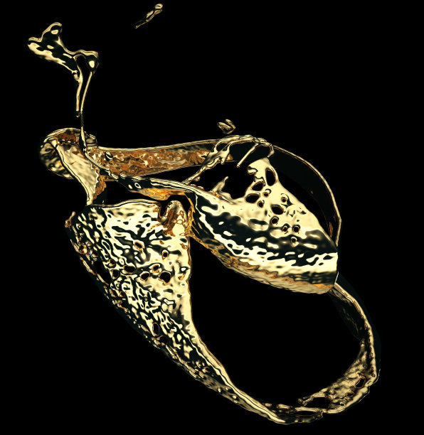 熔化的黄金或油溅孤立在黑色。3d渲染，3d插图图片下载
