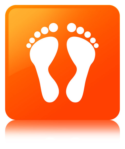 足迹图标橙色方形按钮图片下载