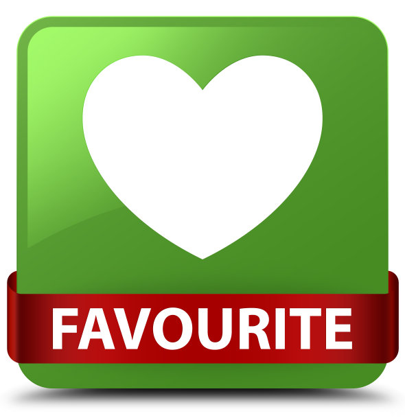 最喜欢的(心形图标)软绿色方形按钮红色丝带在中间图片下载