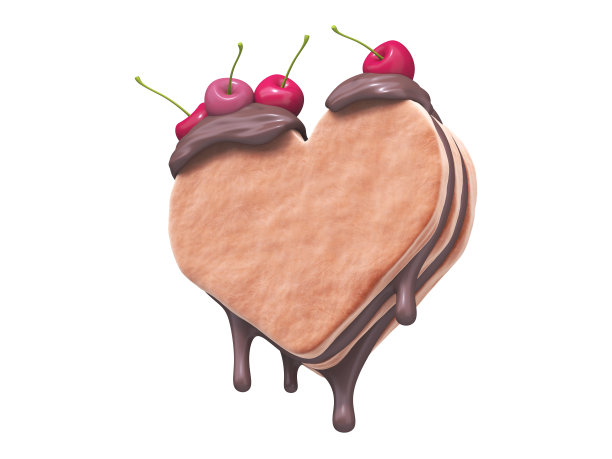 樱桃和巧克力心形蛋糕图片下载