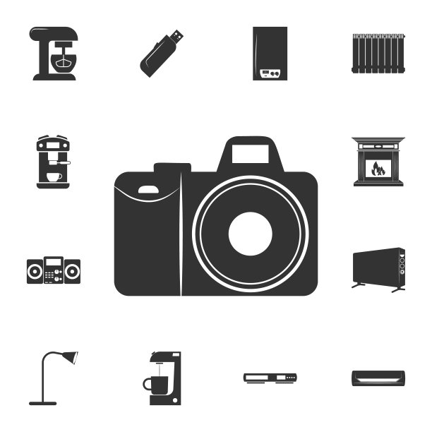 相机图标。详细的一套家居用品图标。优质的平面设计。收藏图标之一的网站，网页设计，移动应用程序图片下载