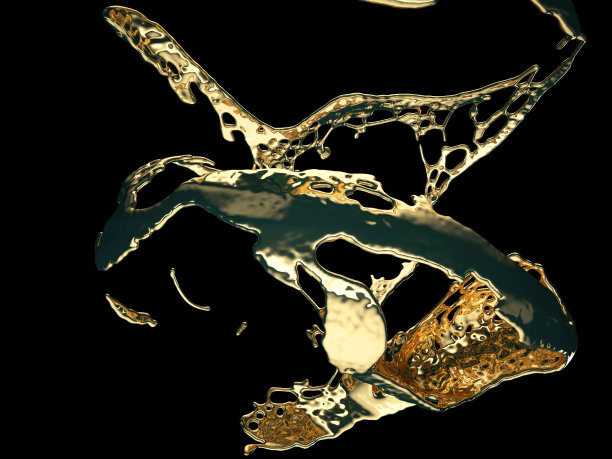熔化的黄金或油溅孤立在黑色。3d渲染，3d插图图片下载