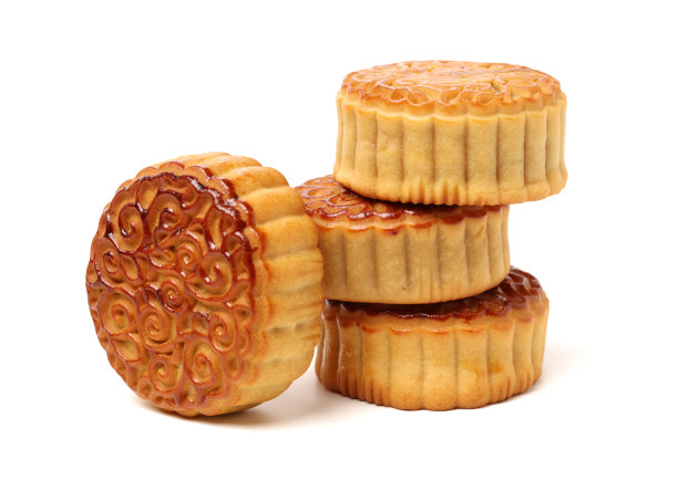 圆圆的中国月饼孤立在白色的背景素材图片